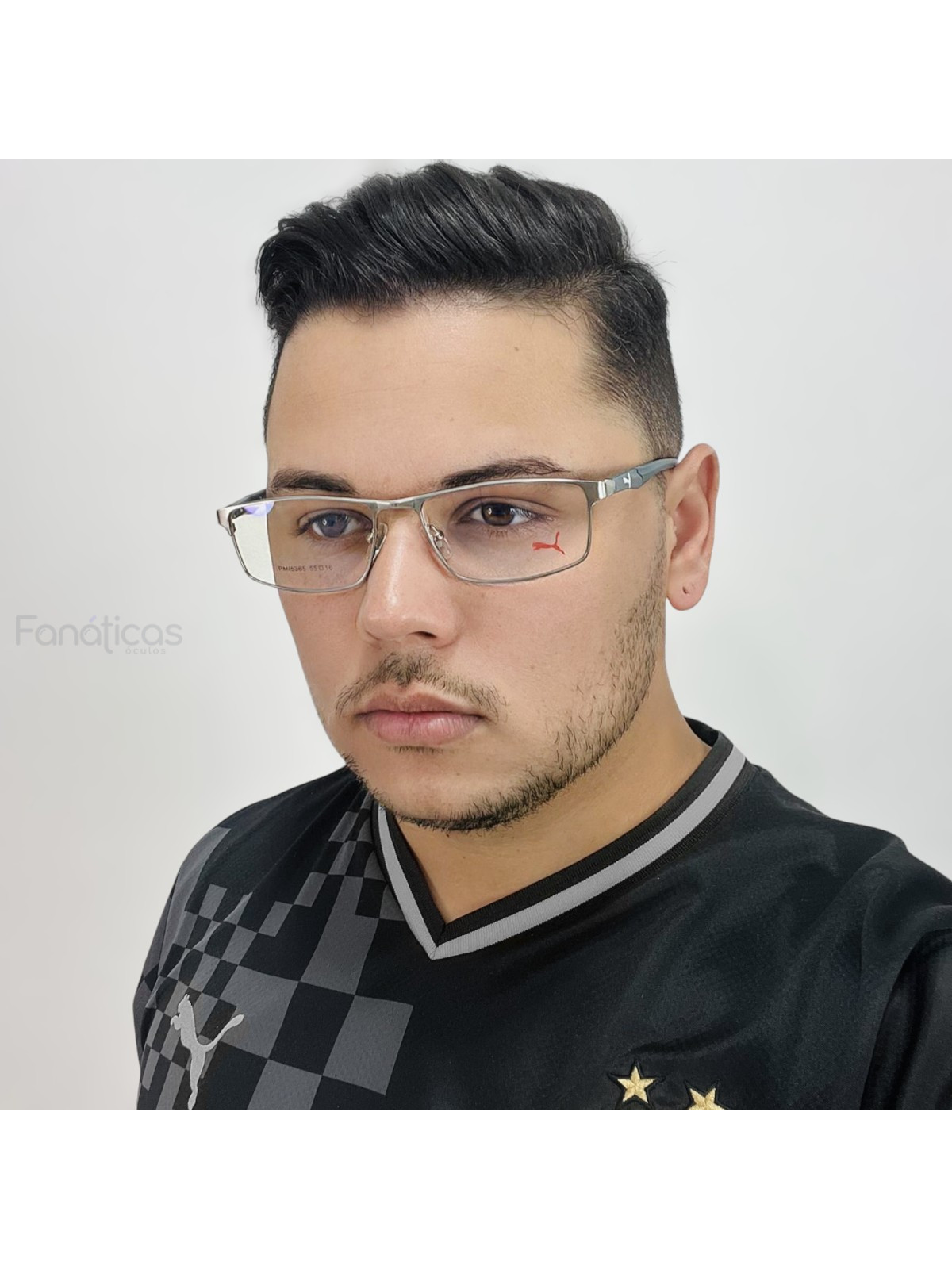 Armação de Óculos Masculino Retangular PM5365 Prata e Cinza