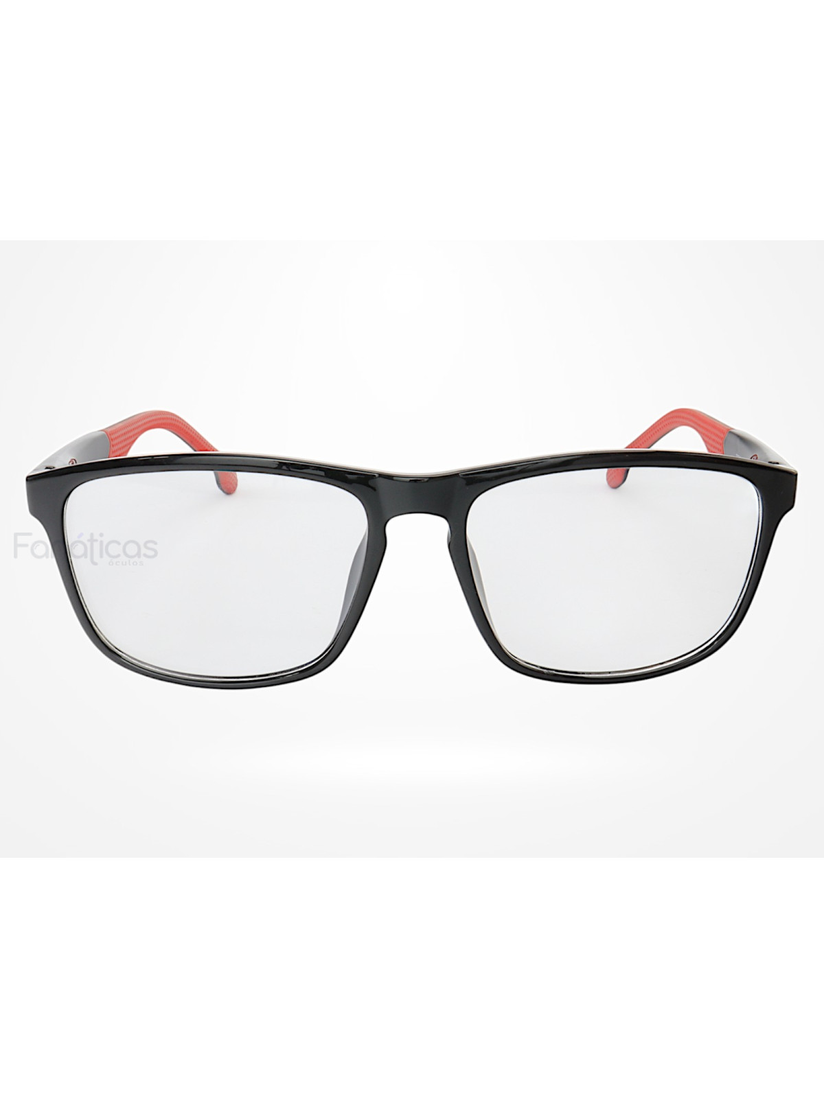 Armação de Óculos 76004 Quadrado Preto Brilho e Vermelho