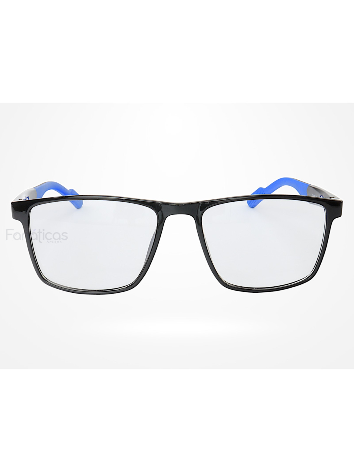 Armação de Óculos 76006 Quadrado Preto Brilho e Azul