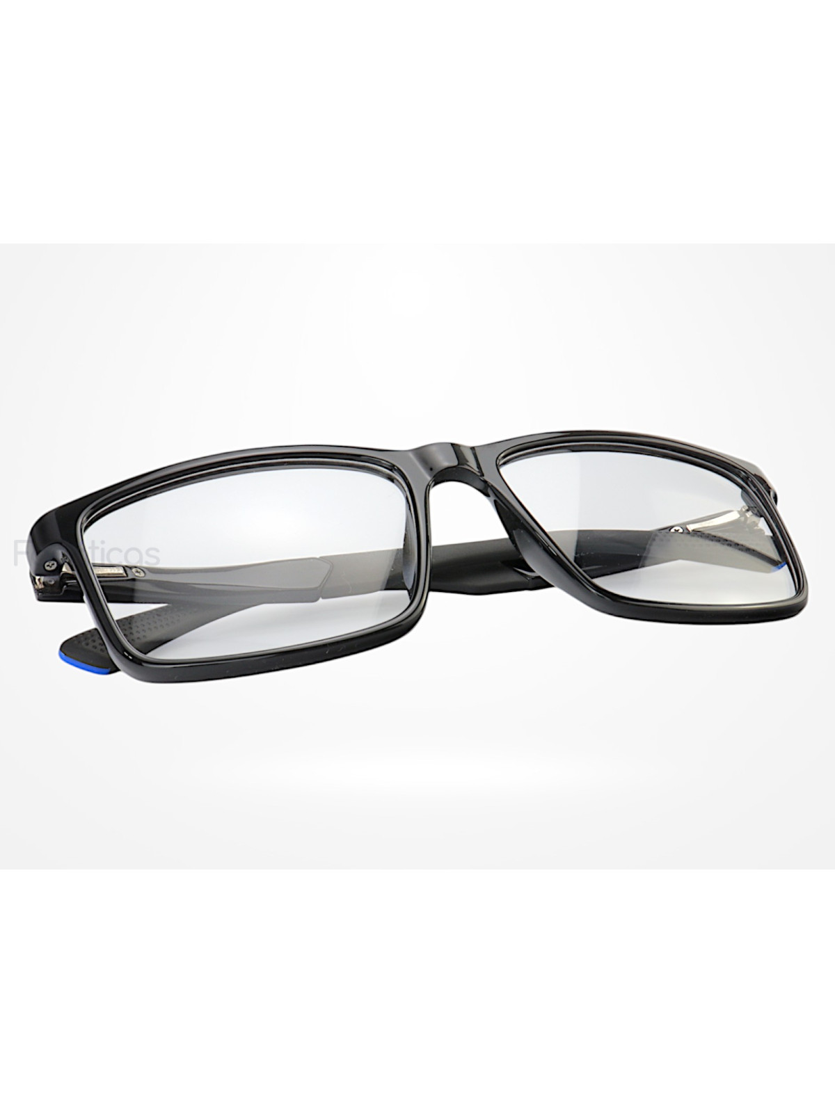 Armação de Óculos 76009 Quadrado Preto Brilho e Azul