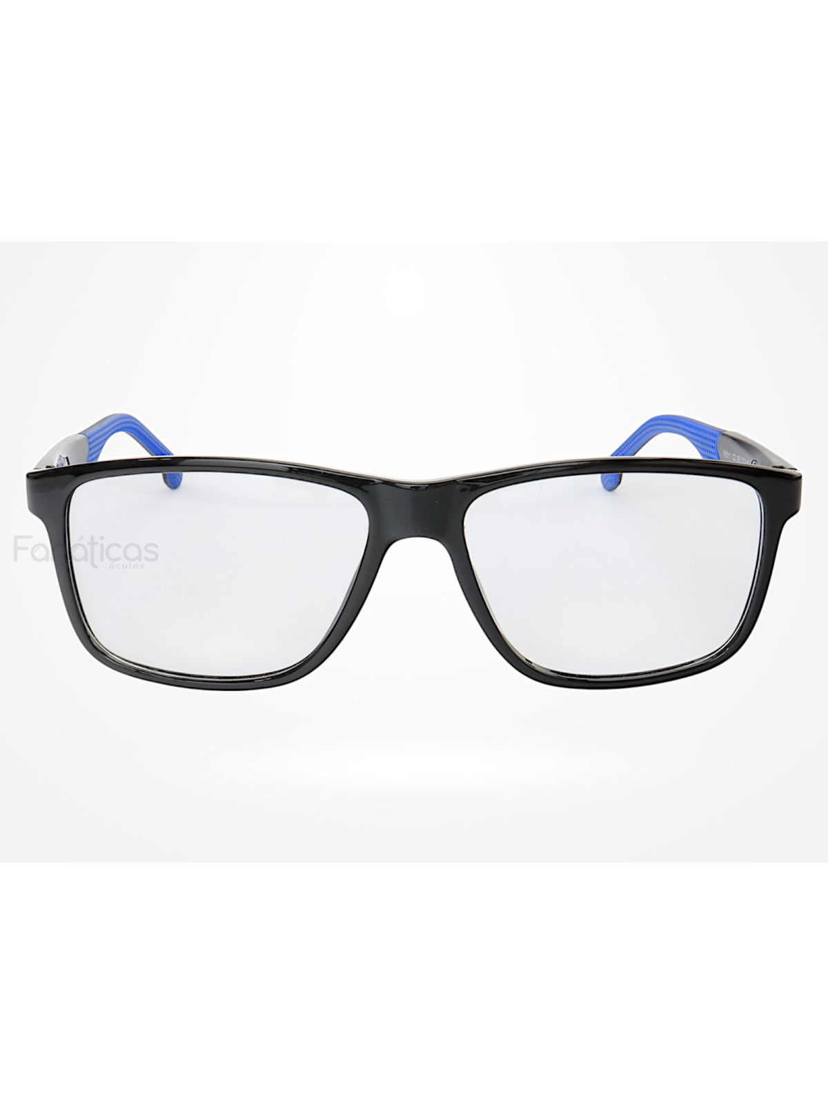 Armação de Óculos 76011 Quadrado Preto Brilho e Azul