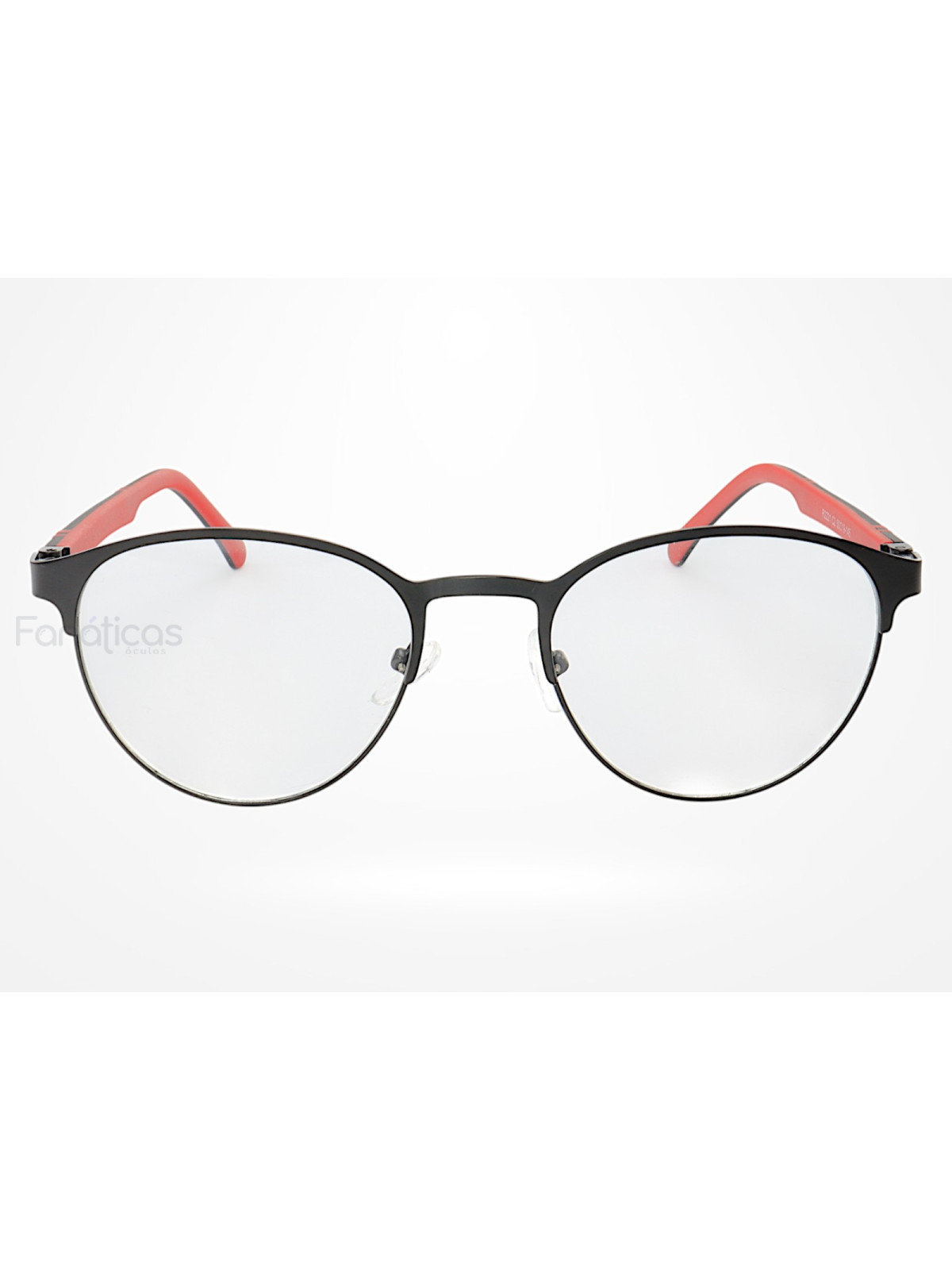 Armação de Óculos R2221 Redondo Preto e Vermelho