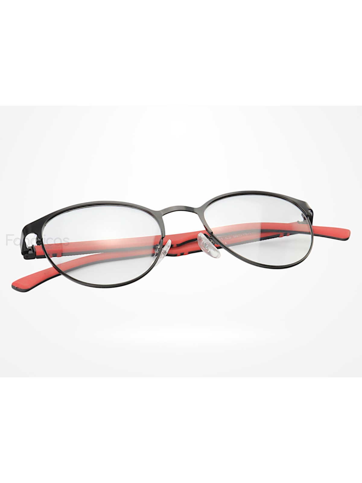Armação de Óculos R2221 Redondo Preto e Vermelho