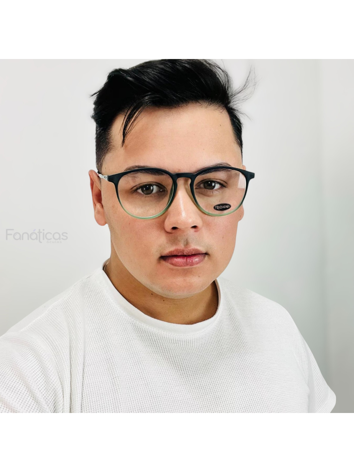 Armação de Óculos Redonda 3219 Acetato Preta e Verde Masculina