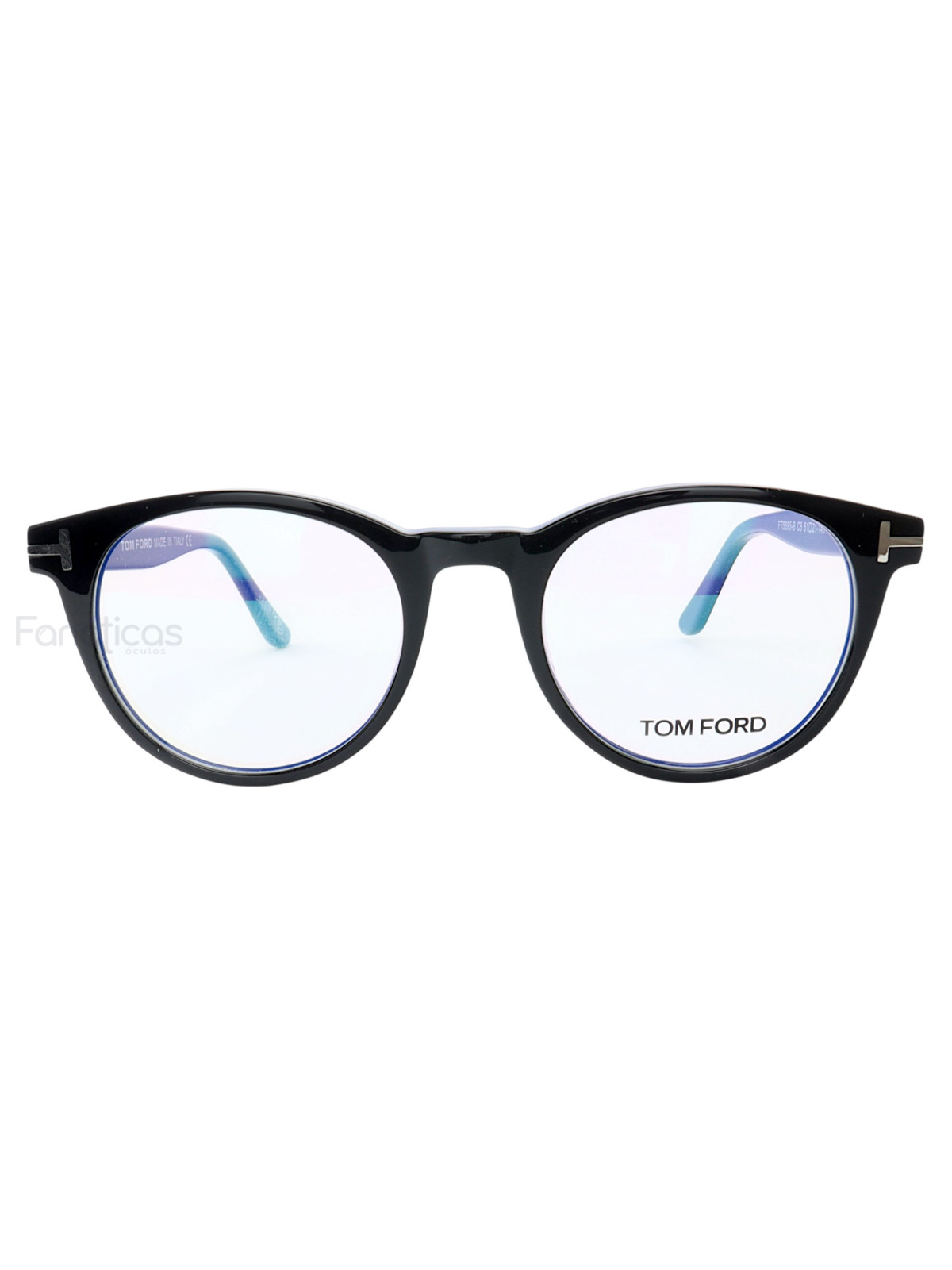 Armação de Óculos Redondo TF5695 Preto e Azul