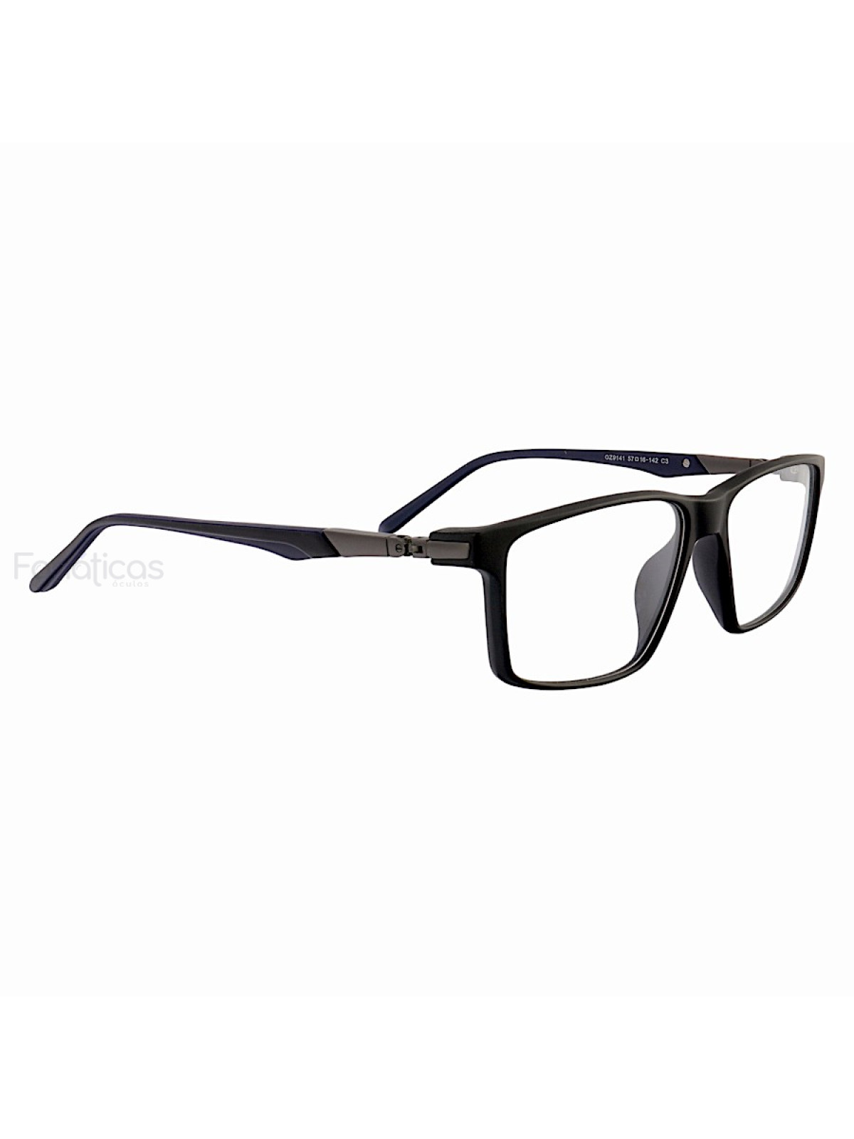 Armação de Óculos Retangular Molas 180 C3 GZ9141 Preto e Azul Escuro