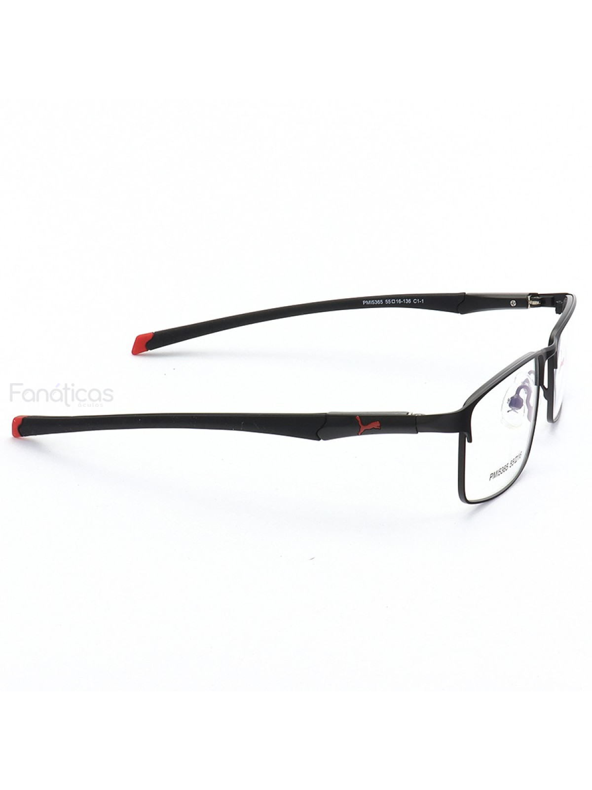 Armação de Óculos Retangular Puma PM15365 C1-1 Preto e Vermelho