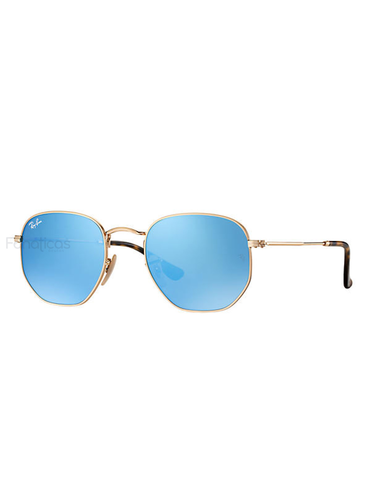 Hexagonal Armação Dourada e Lente Azul Espelhada RB 3548
