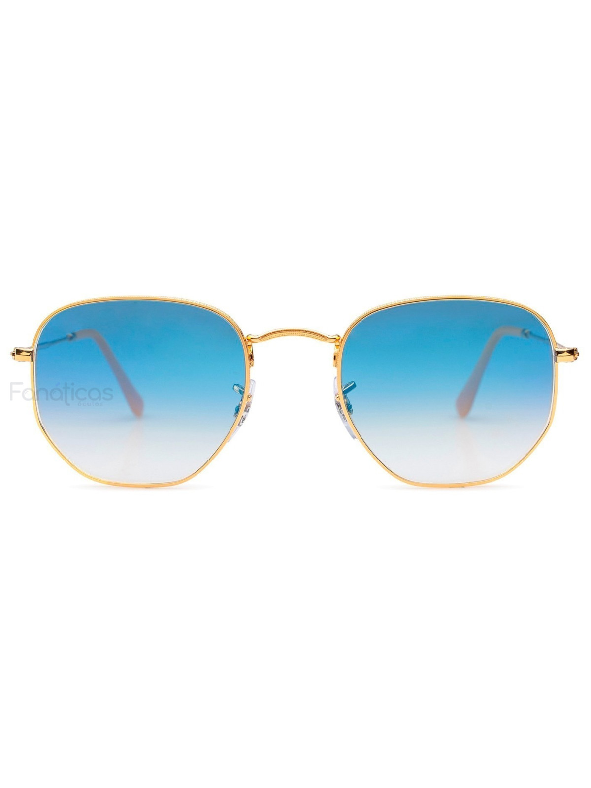 Óculos de Sol Hexagonal Dourado e Lente Azul Degrade