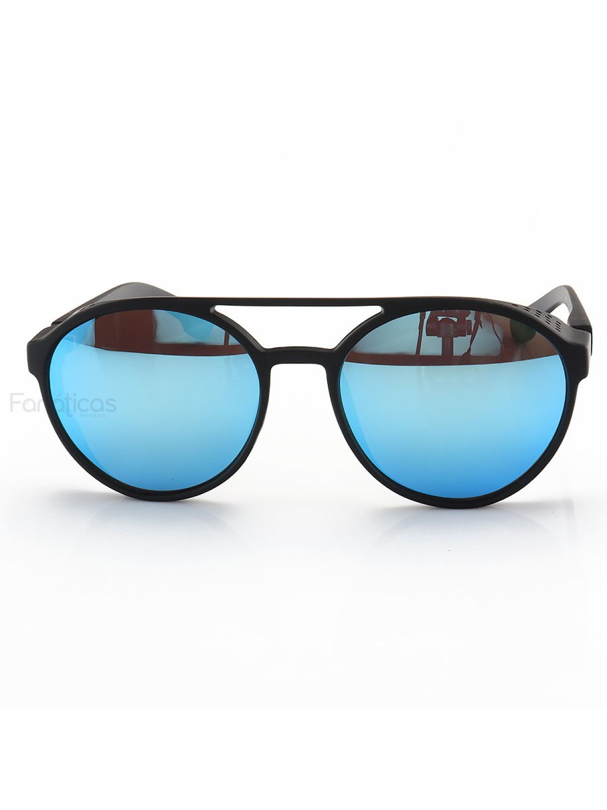 Óculos de Sol Redondo Retrô LQ97373 Steampunk Shields Preto e Azul