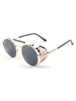 Óculos de Sol Redondo Retrô Vintage 66247 Steampunk Dourado