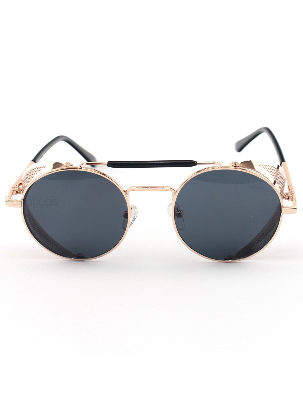 Óculos de Sol Redondo Retrô Vintage 66247 Steampunk Dourado