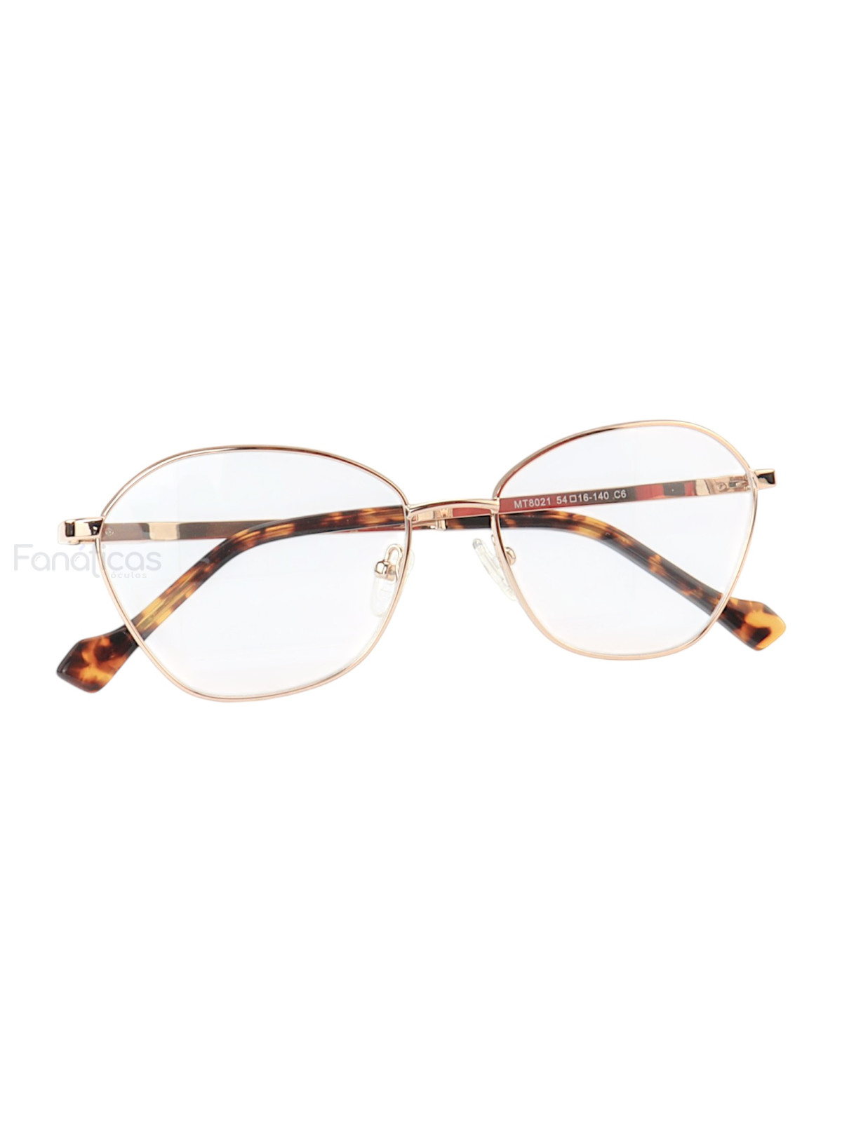 Armação de Óculos Oval MT8021 Dourado e Nude Tartaruga