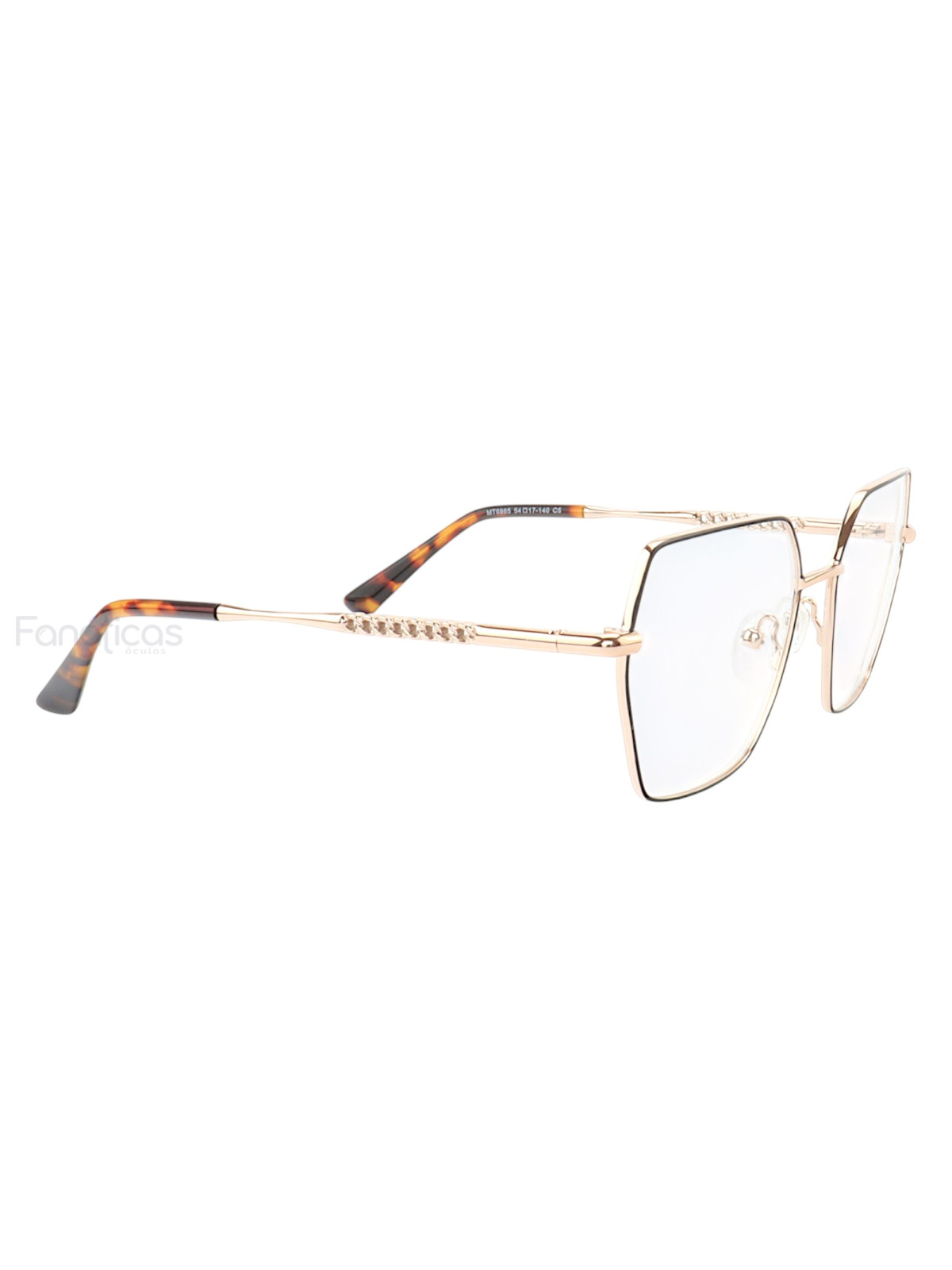 Armação de Óculos Quadrado MT6985 Dourado e Preto Tartaruga
