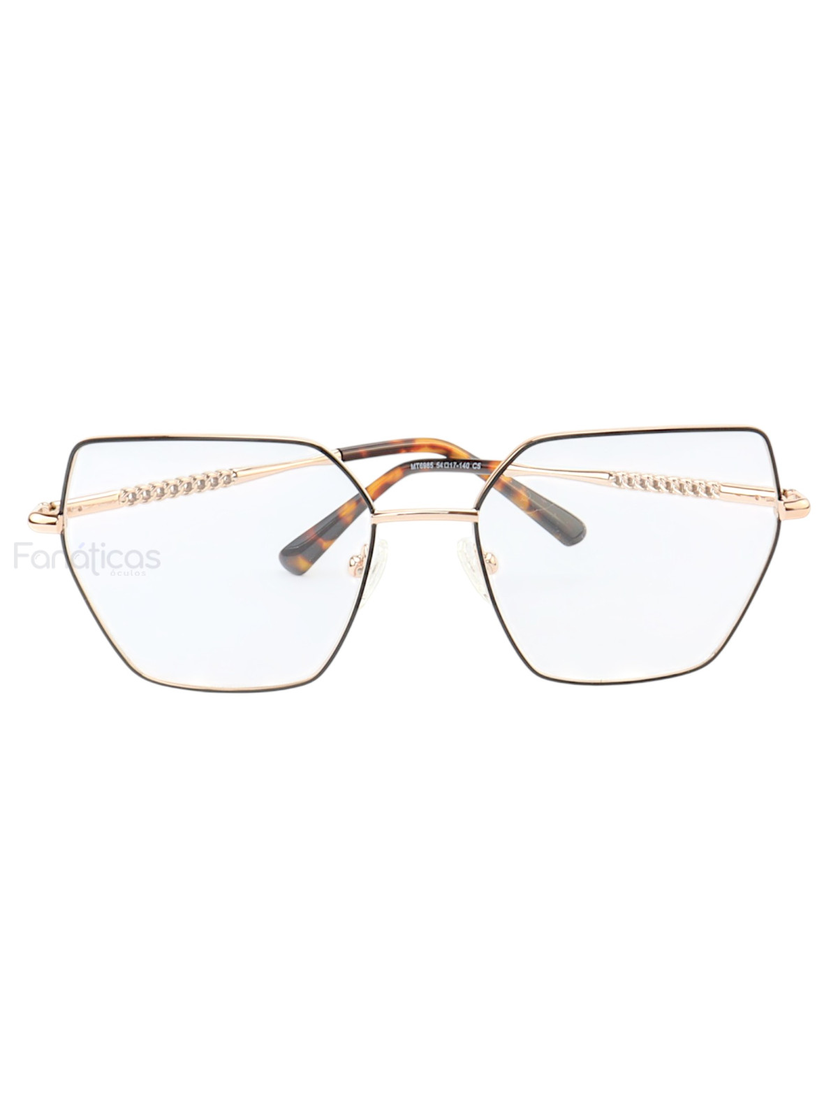 Armação de Óculos Quadrado MT6985 Dourado e Preto Tartaruga