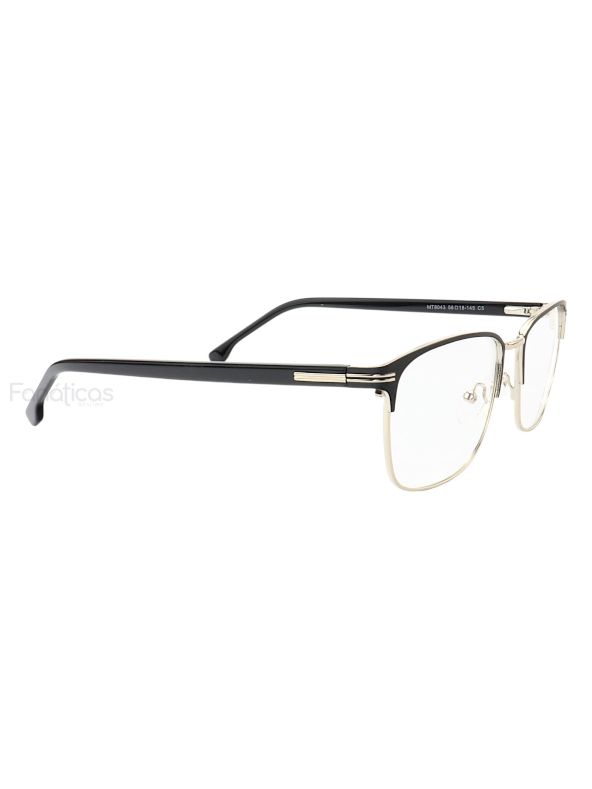 Armação de Óculos Quadrado MT8043 Preto e Prata Gold