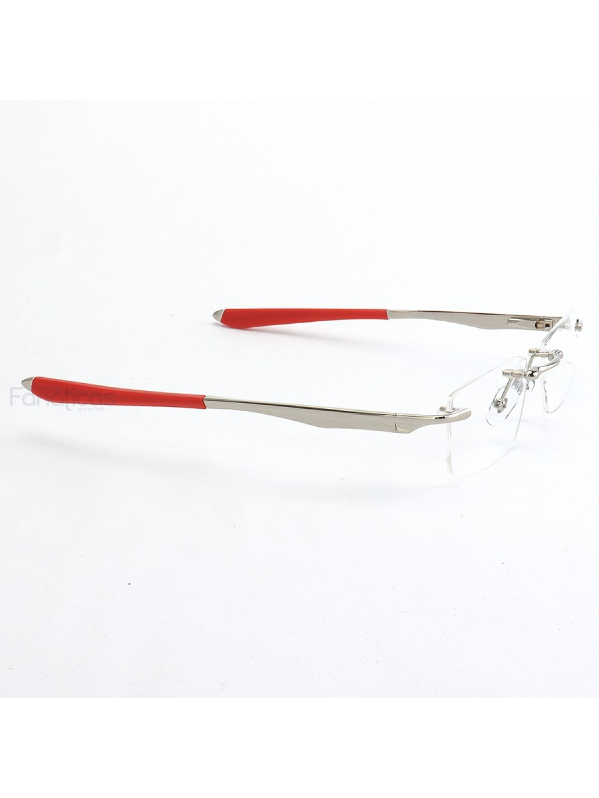 Armação de Óculos Flutuante Sem Aro Wingfold Prata e Vermelho
