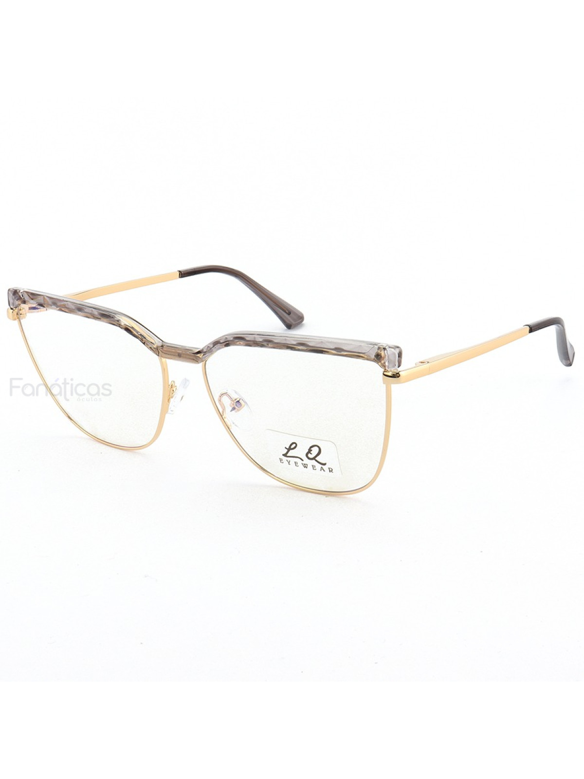 Armação de Óculos Gatinho LQ95288 Dourado e Cinza